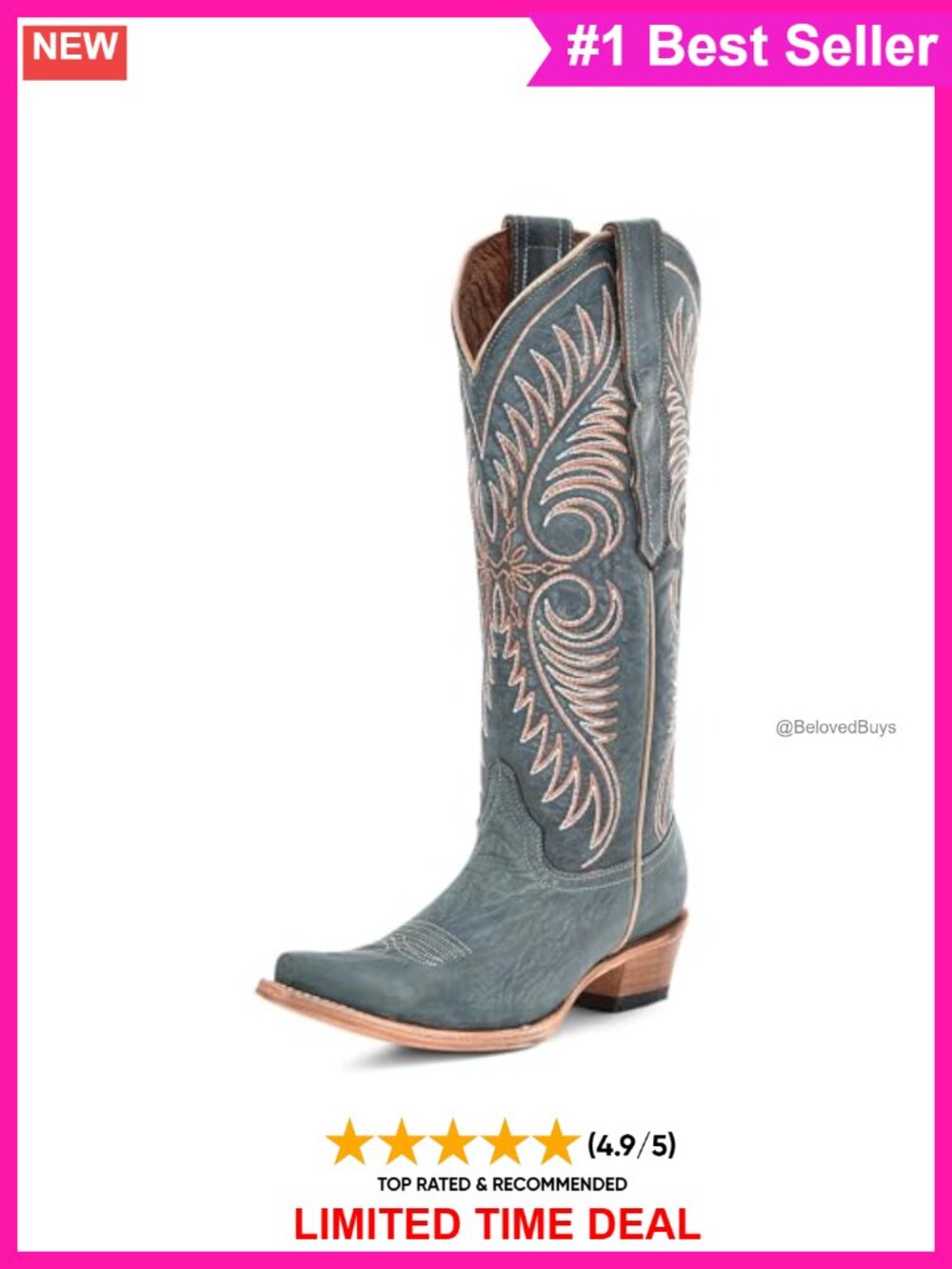 Embroidery Snip Toe Knee-High Cowhide Leather Boots with Pig Lining